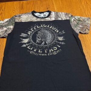 Affliction Black and Camouflage Graphic Tee 2XL